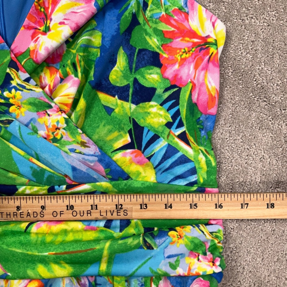 Lauren Ralph Lauren Dress Womens 12 Blue Floral Vivid Tropical Wrap Resortwear - Picture 7 of 10